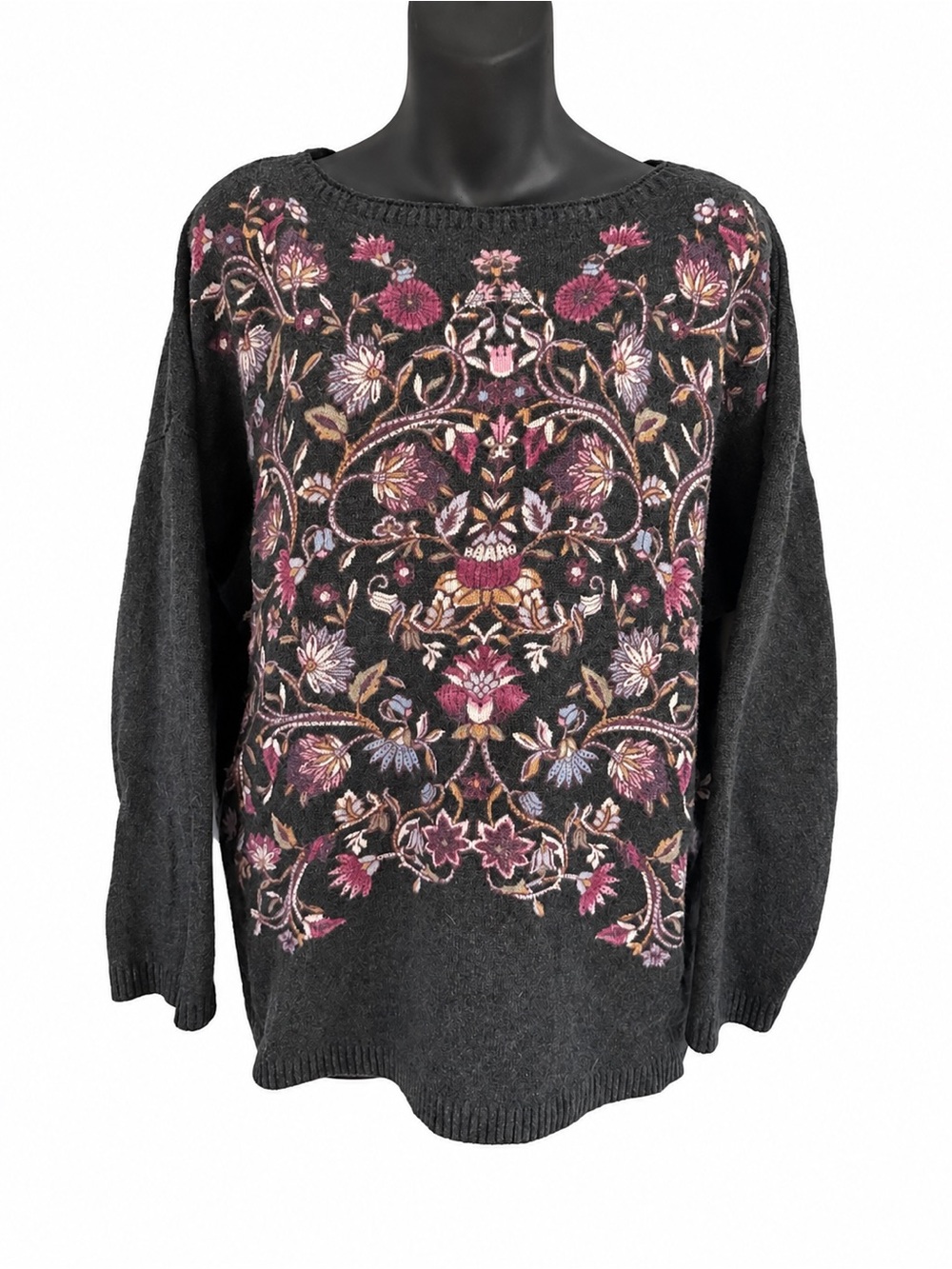 J.Jill Women’s XL Charcoal Floral Botanical Pullover Sweater